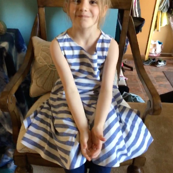 J’s Creations - Girls Size 7 Blue and White Stripes Dress - Picture 4 of 6